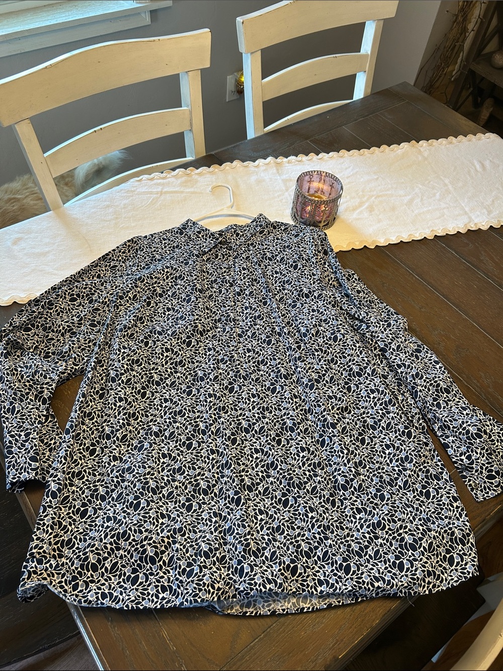 Lands' End Navy and White Floral Button-Down Shirt